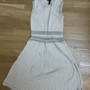 BCBGMaxAzria Cream and Tan Striped Midi Dress
